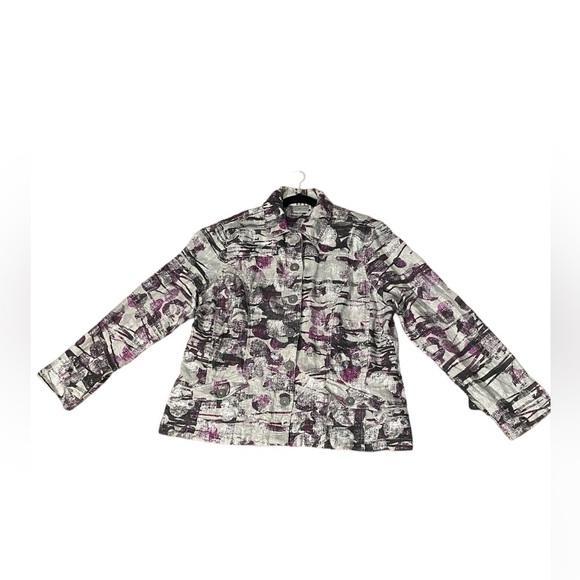 Chicos Women's Size 2 (med) Purple Gray Silver Metallic 100%Linen Jacket Blazer - Picture 1 of 17